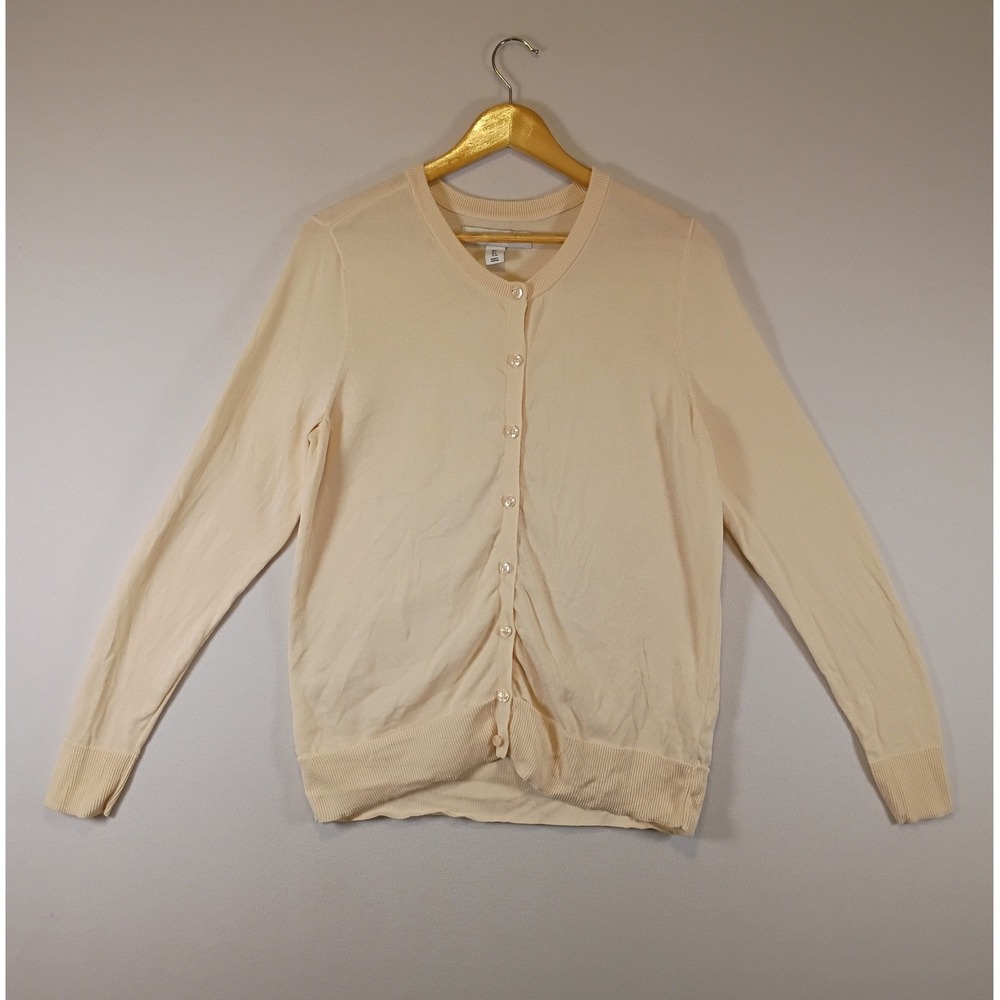Minimalist Amazon Essentials Women Large Cream Button Front Crew Neck Cardigan